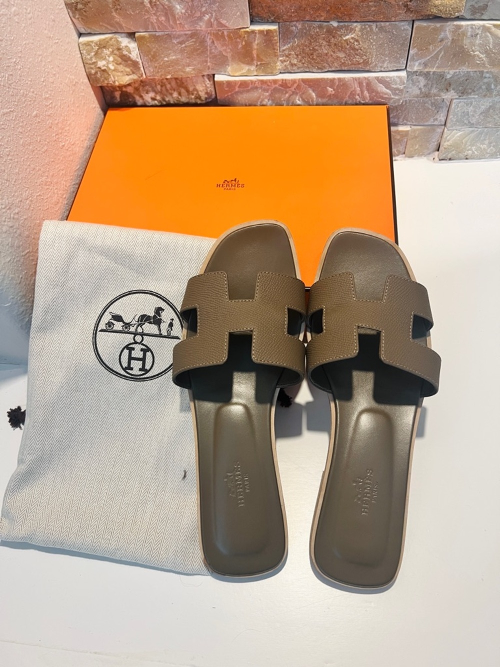 Hermes Women's Oran Sandals in Brown